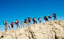 Hikers Group Trekking In Crimea