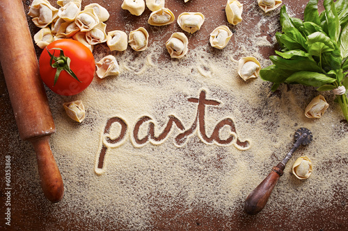 Fototapeta na wymiar Pasta word written on table