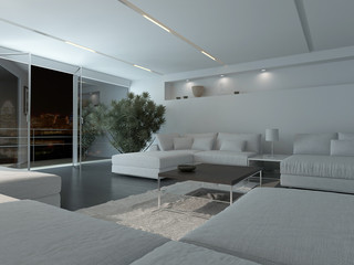 Wall Mural - Modern living room interior at night