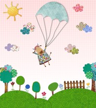Cow Flying With Parachute