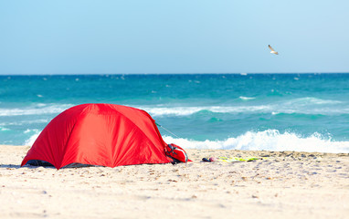 camping on sandy beach