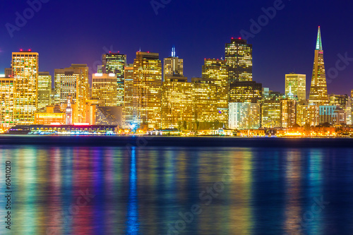 Obraz na płótnie canvas trzyczęściowy "tryptyk" San francisco sunset skyline california bay odbicie wody