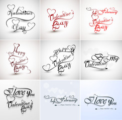 Wall Mural - valentine's hand lettering set collection love themed calligraph