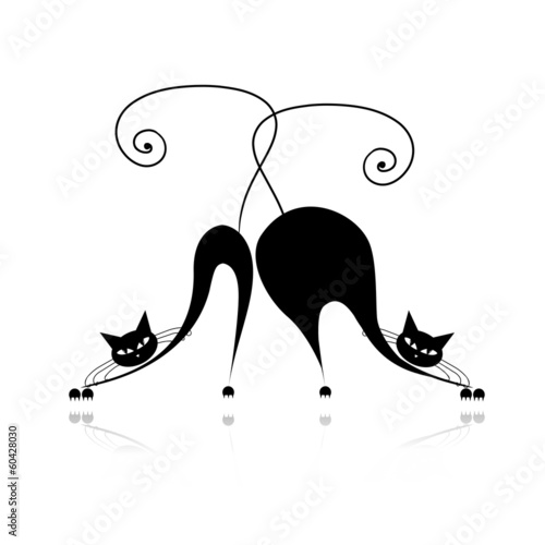 Naklejka ścienna Funny thick and thin cats silhouette for your design