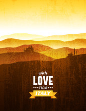 Vintage Poster With A Landscape Of Tuscany
