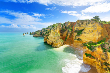 Idyllic beach landscape at Lagos, Algarve, (Portugal)