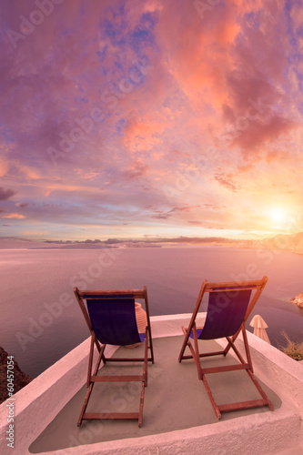 Fotoboard na płycie Leżaki na santorini