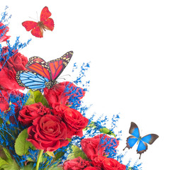 Fotomurales - A bouquet of red roses, floral background and butterfly