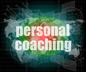 word personal coaching on digital screen 3d, business concept