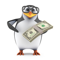 Canvas Print - Academic penguin with US dollars to spend