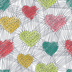 Wall Mural - hand drawn doodle seamless pattern of hearts