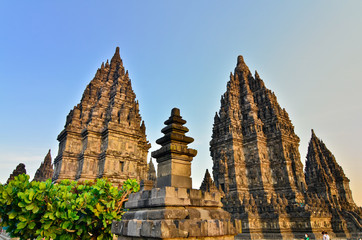 Evening view on the Prombanan complex in Yogjakarta in Java, Ind