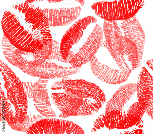 Fototapeta na wymiar red lips imprints seamless background