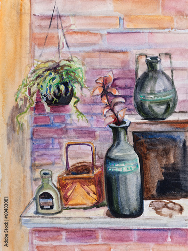 Naklejka dekoracyjna Still life near fireplace