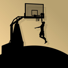 Basketball players young active sport silhouettes vector backgro