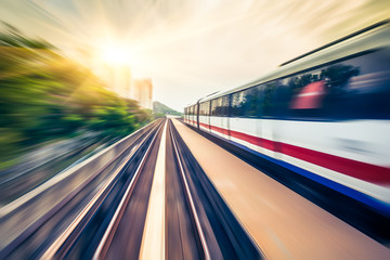 Sticker - Sky train through the city center in Kuala Lumpur,motion blur