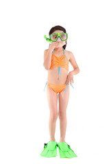 Girl in a swimsuit, beachwear, studio shot, scuba gear