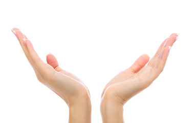 female hands on white background