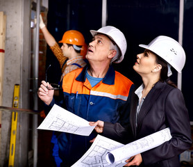 Business woman in builder helmet .