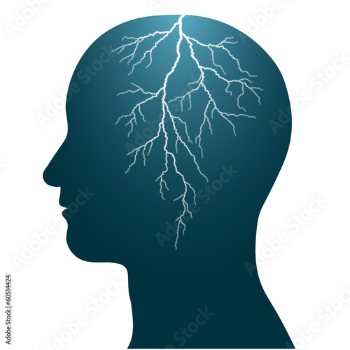 Human head with a lightning flash inside headache