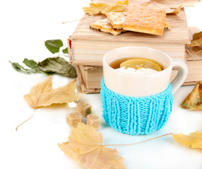 Fototapete - Cup of tea with lemon isolated on white