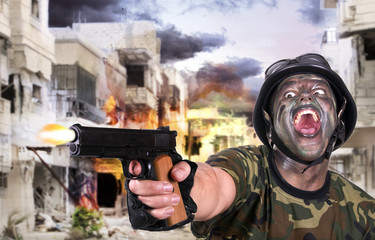 Wall Mural - Angry Soldier firing the gun