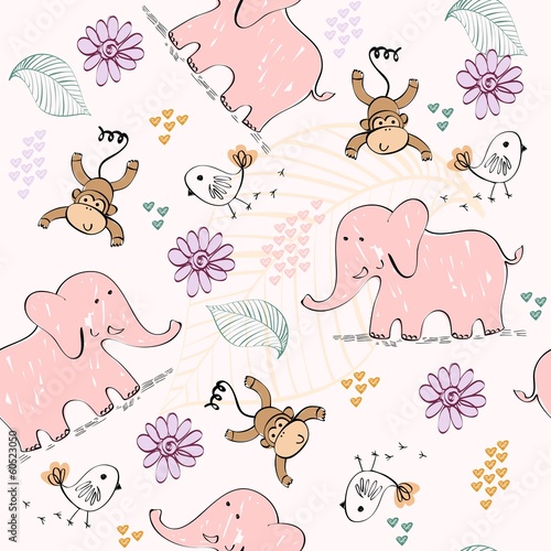 Plakat na zamówienie babies hand draw seamless pattern with animals