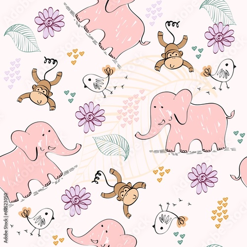 Naklejka - mata magnetyczna na lodówkę babies hand draw seamless pattern with animals