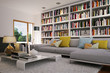Wohnzimmer mit sofa und bücherregal - bookshelf in apartment