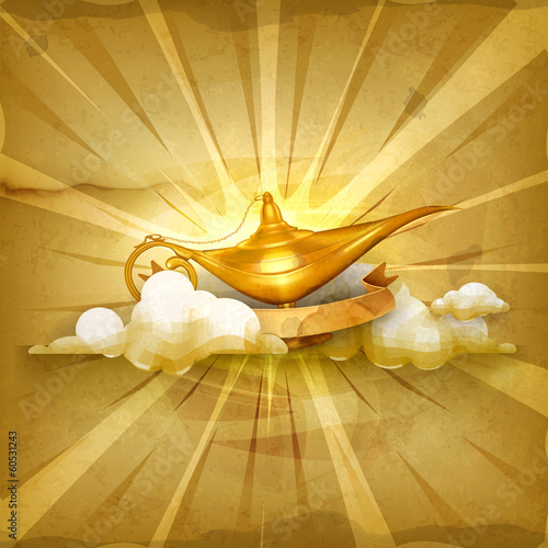 Oil lamp, old style vector background