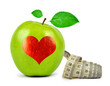 green apple with heart and measuring tape