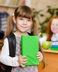 Fototapete - portrait of pretty preschool girl with backpack