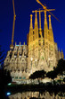 Sagrada Família at dusk in Barcelona, Spain