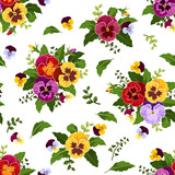 Seamless pattern with colorful pansy flowers.
