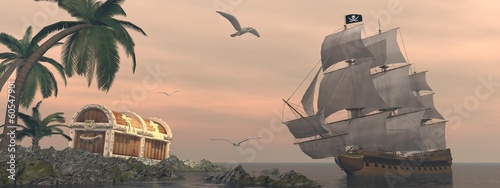 Board z aluminiowym obramowaniem Piracki statek znalezienie skarb - 3d render