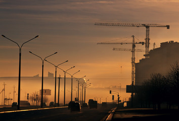 Wall Mural - city of construction cranes