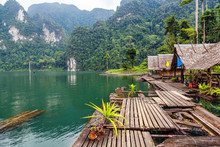 Floating Village On Lake Cheo Lan In Thailand