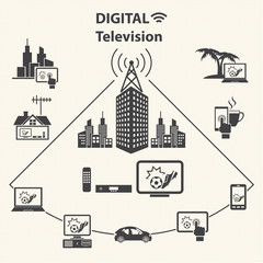 Wall Mural - Digital Television concept with texture background. Vector