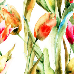 Wall Mural - Seamless wallpapers with Tulips flowers