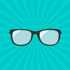 Sticker - glasses icon. sunburst background.