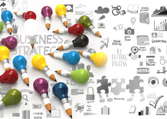 Wall Mural - creative design business as pencil lightbulb 3d as business desi