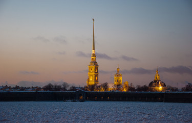 Peter and Paul Fortress in St. Petersburg at night