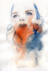Canvas Print - Beautiful woman face. watercolor illustration