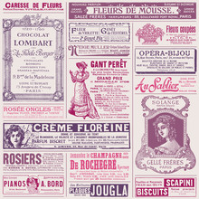 Background/pattern Made Of Vintage French Ads On Ladies' Topics