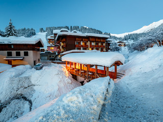 Fototapete - Illuminated Ski Resort of Madonna di Campiglio in the Morning, I