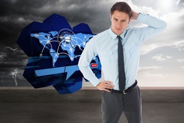 Poster - Composite image of thinking businessman scratching head