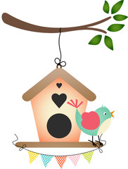 Canvas Print - Bird and Birdhouse