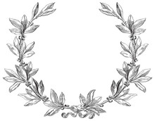 Vector Laurel Wreath At Engraving Style.