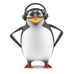 Canvas Print - Academic penguin listens on headphones