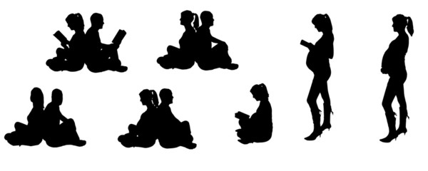 Poster - vector illustration with family silhouettes.